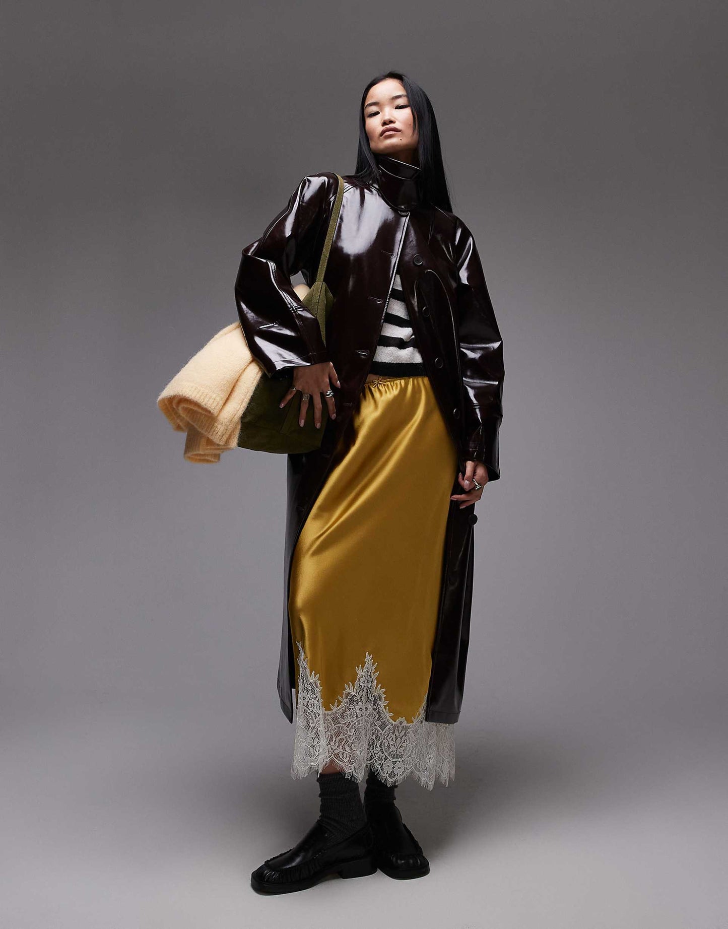 Longline Oversized High Shine Faux Leather Trench Coat