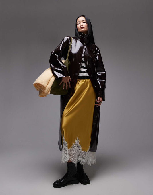 Longline Oversized High Shine Faux Leather Trench Coat