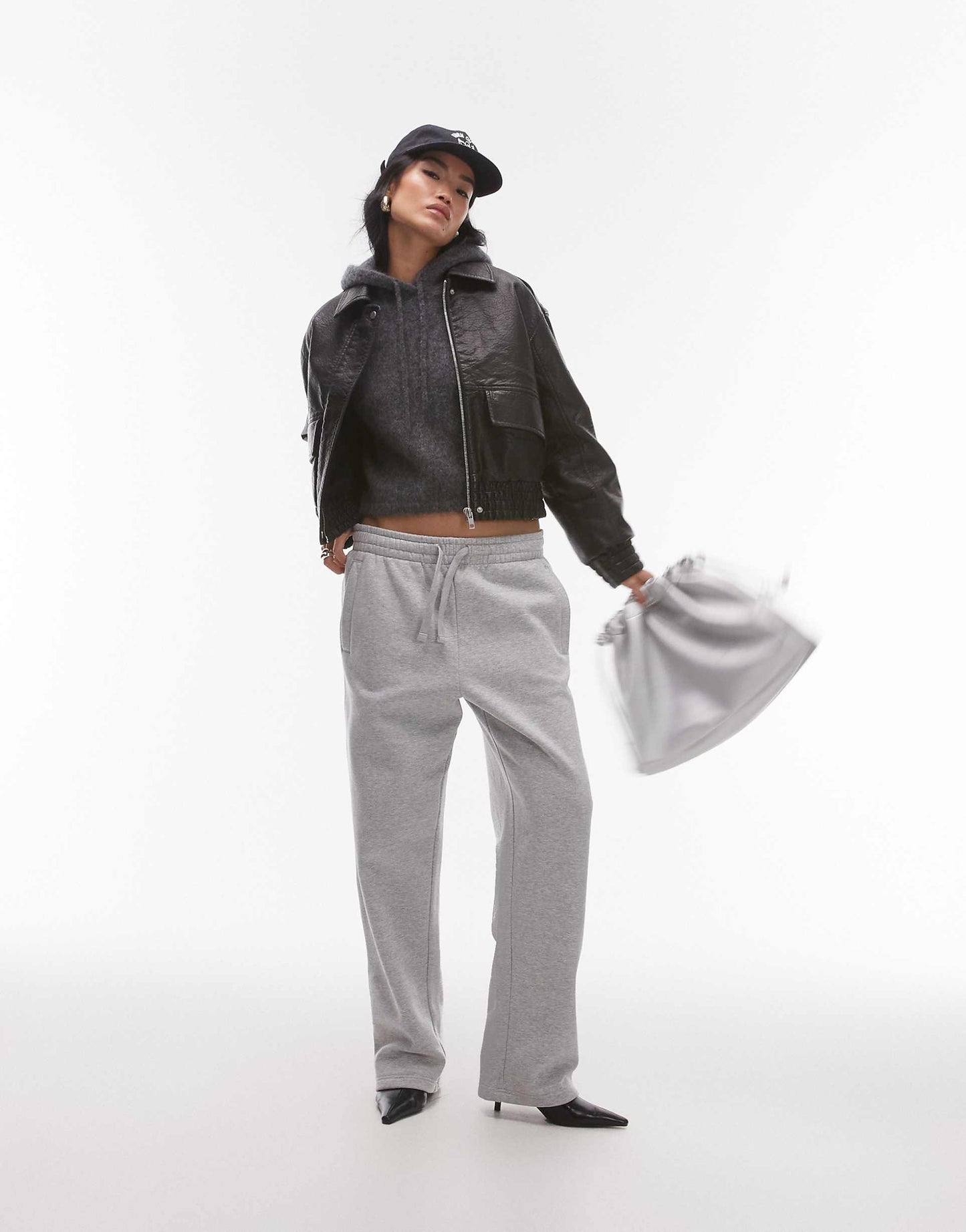 Short Bubble Faux Leather Bomber Jacket