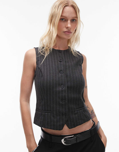 Button Down Pinstripe Waistcoat