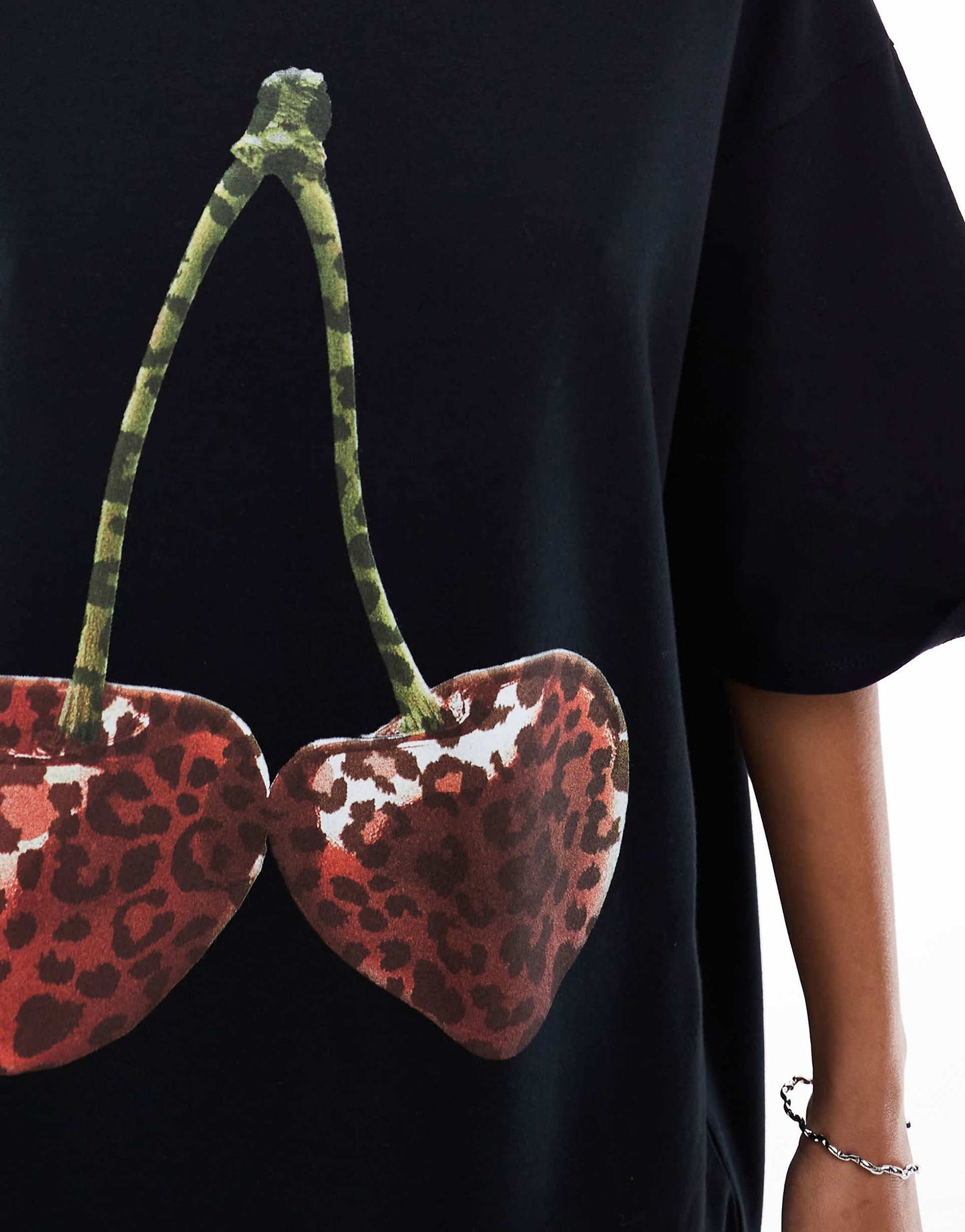 Cherry Leopard Graphic Oversized T-Shirt Mini Dress