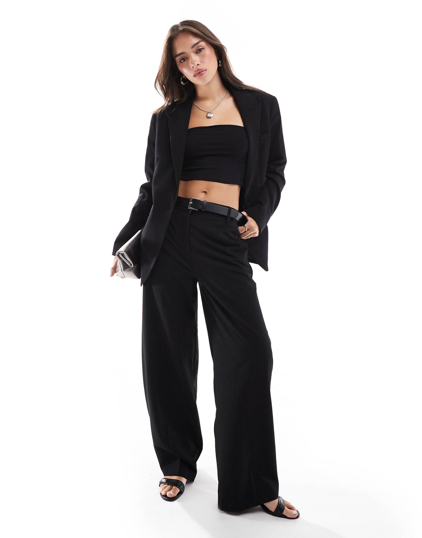 Wide Leg Belted Tailored Trousers Co-Ord