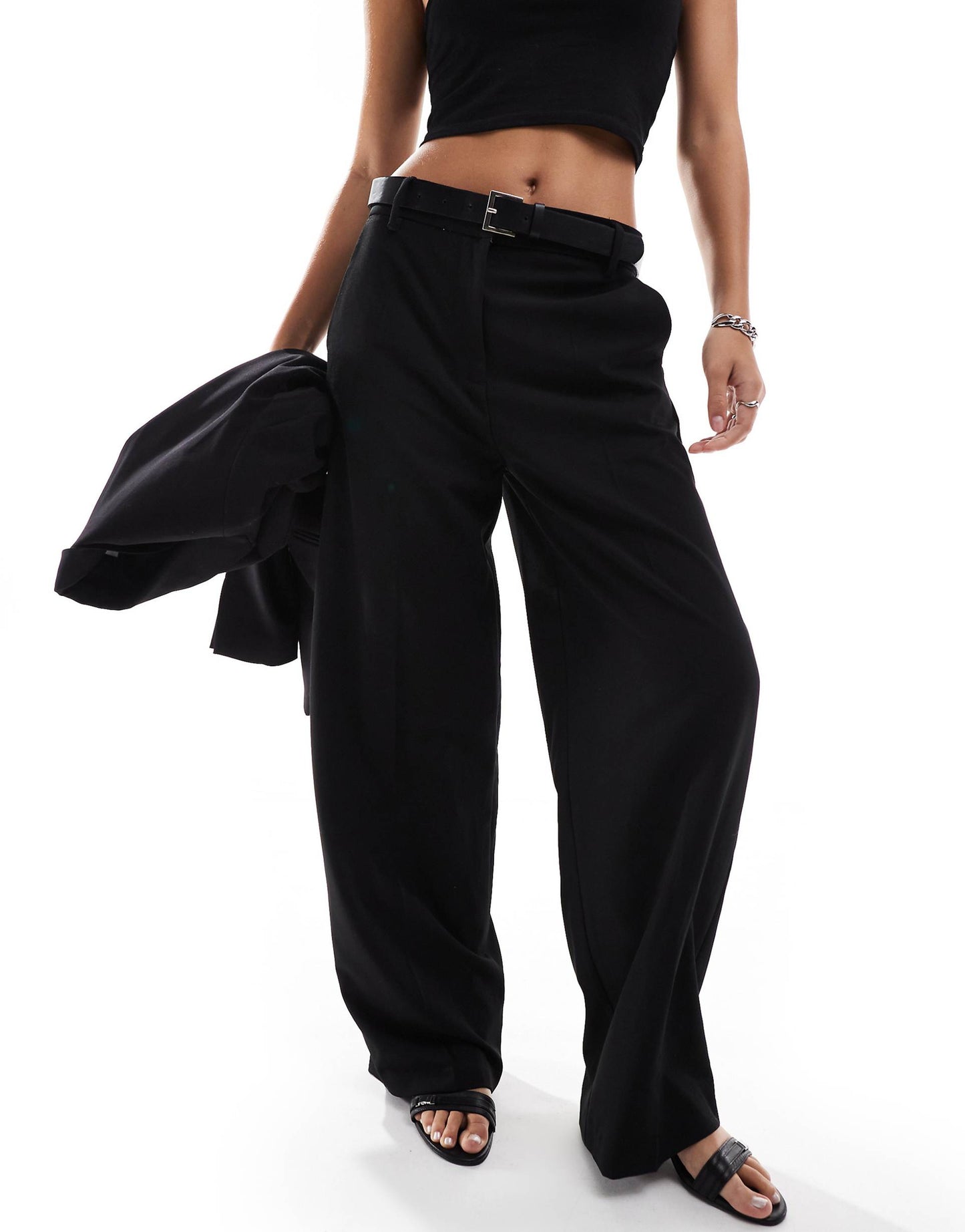 Wide Leg Belted Tailored Trousers Co-Ord