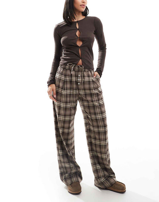 Button Front Pull On Wide Leg Trousers