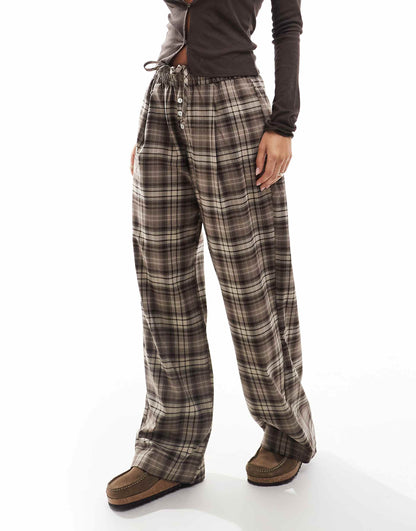 Button Front Pull On Wide Leg Trousers