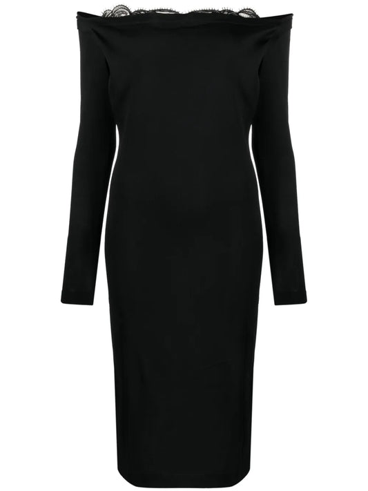 Lace-Trim Off-Shoulder Midi Dress