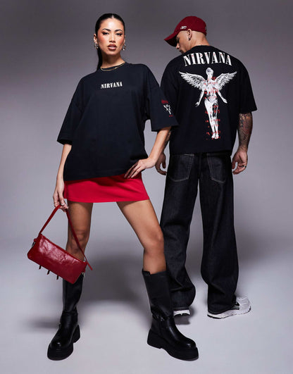 Unisex Boxy Oversized License T-Shirt With Nirvana Prints