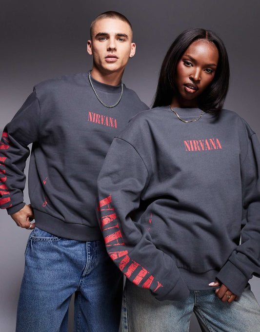 Unisex Boxy Oversized License Sweatshirt With Nirvana Prints