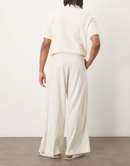 Smart Extreme Wide Leg Linen Blend Trousers With Front Pleat
