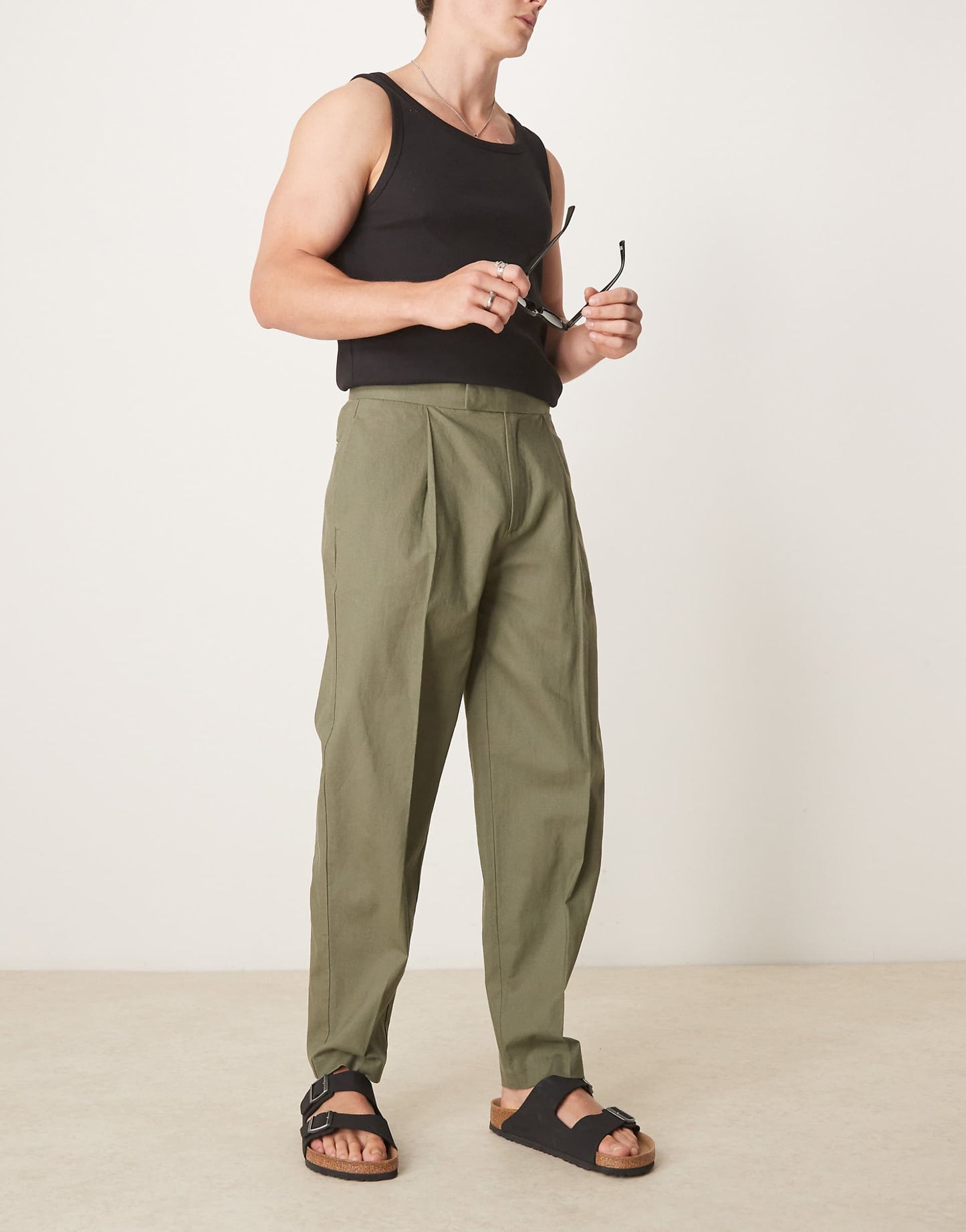 Smart Oversized Tapered Linen Blend Trousers With Front Pleat