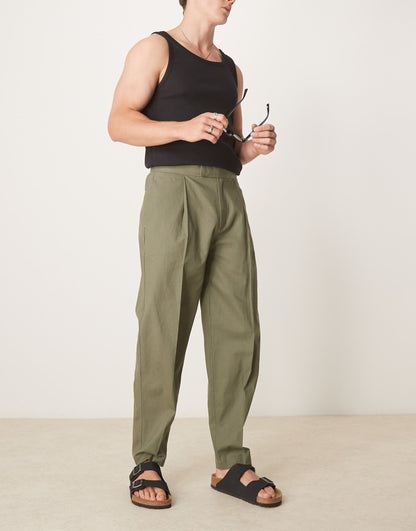 Smart Oversized Tapered Linen Blend Trousers With Front Pleat