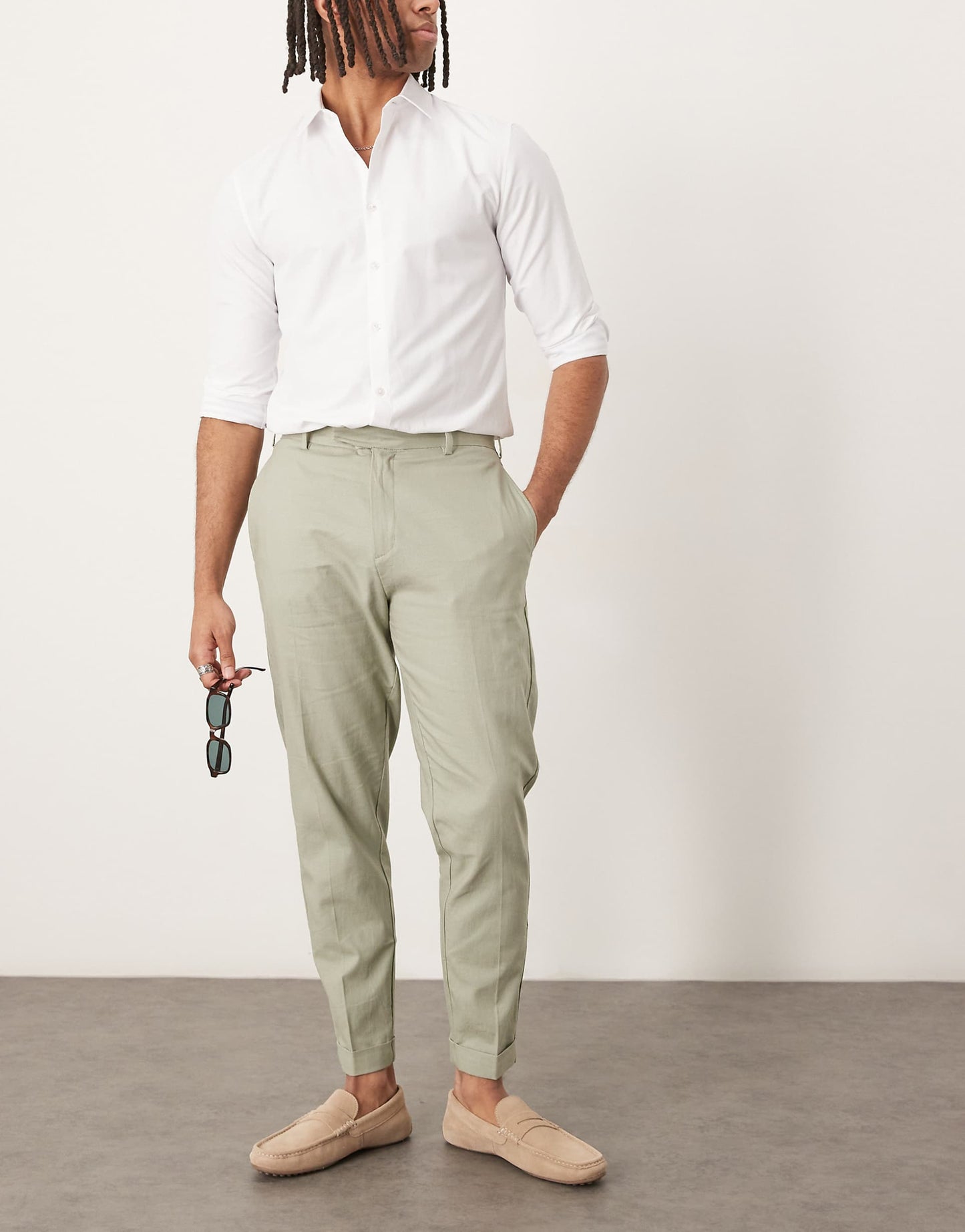 Smart Tapered Fit Linen Blend Trousers