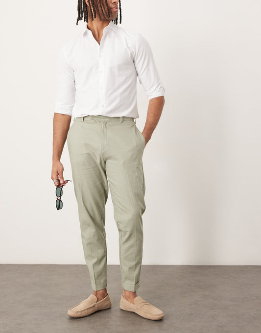 Smart Tapered Fit Linen Blend Trousers