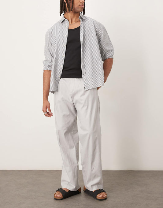 Smart Wide Leg Linen Blend Trousers With Front Pleat