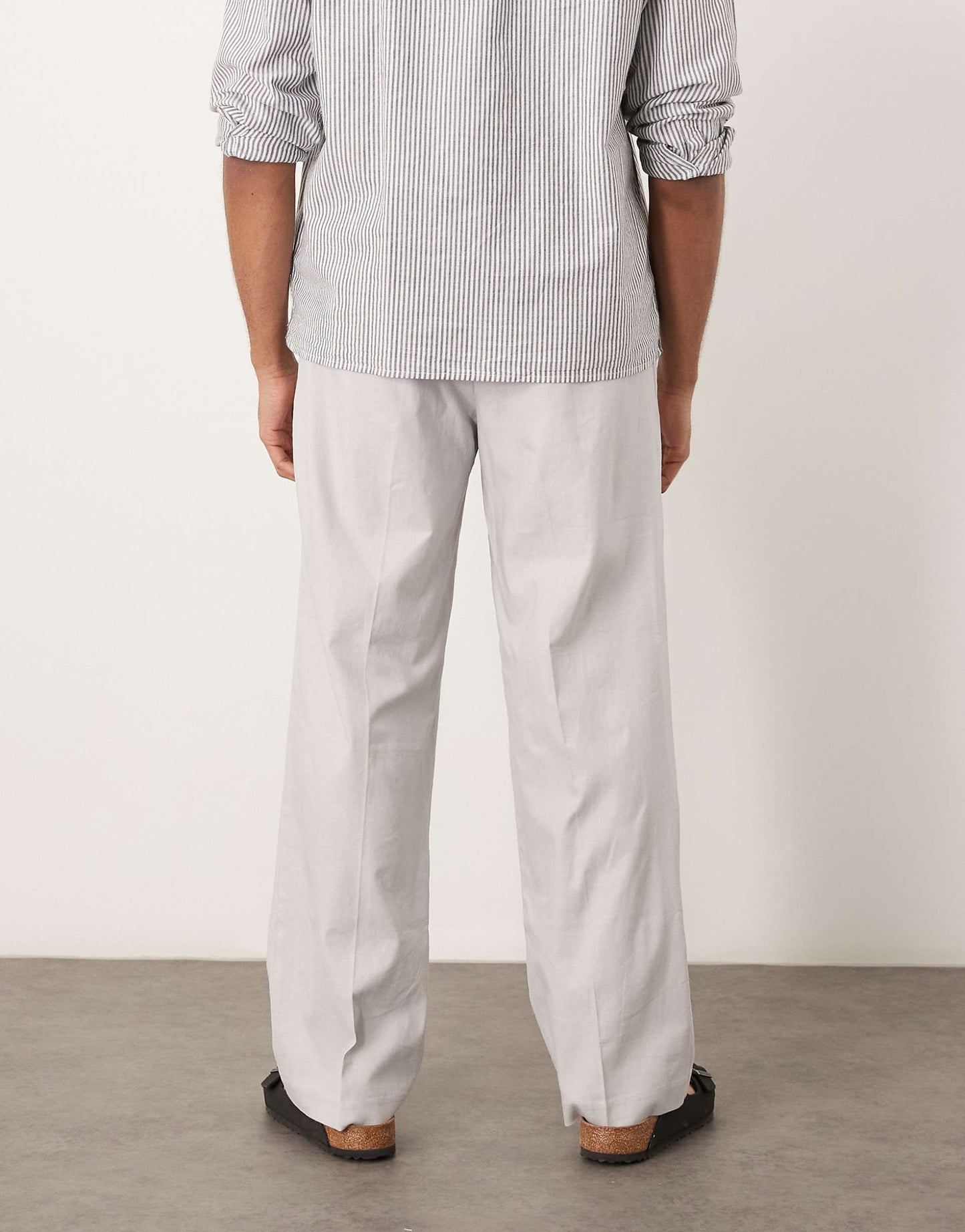 Smart Wide Leg Linen Blend Trousers With Front Pleat