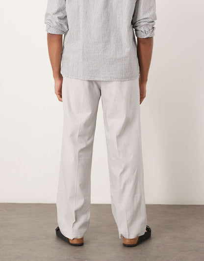 Smart Wide Leg Linen Blend Trousers With Front Pleat