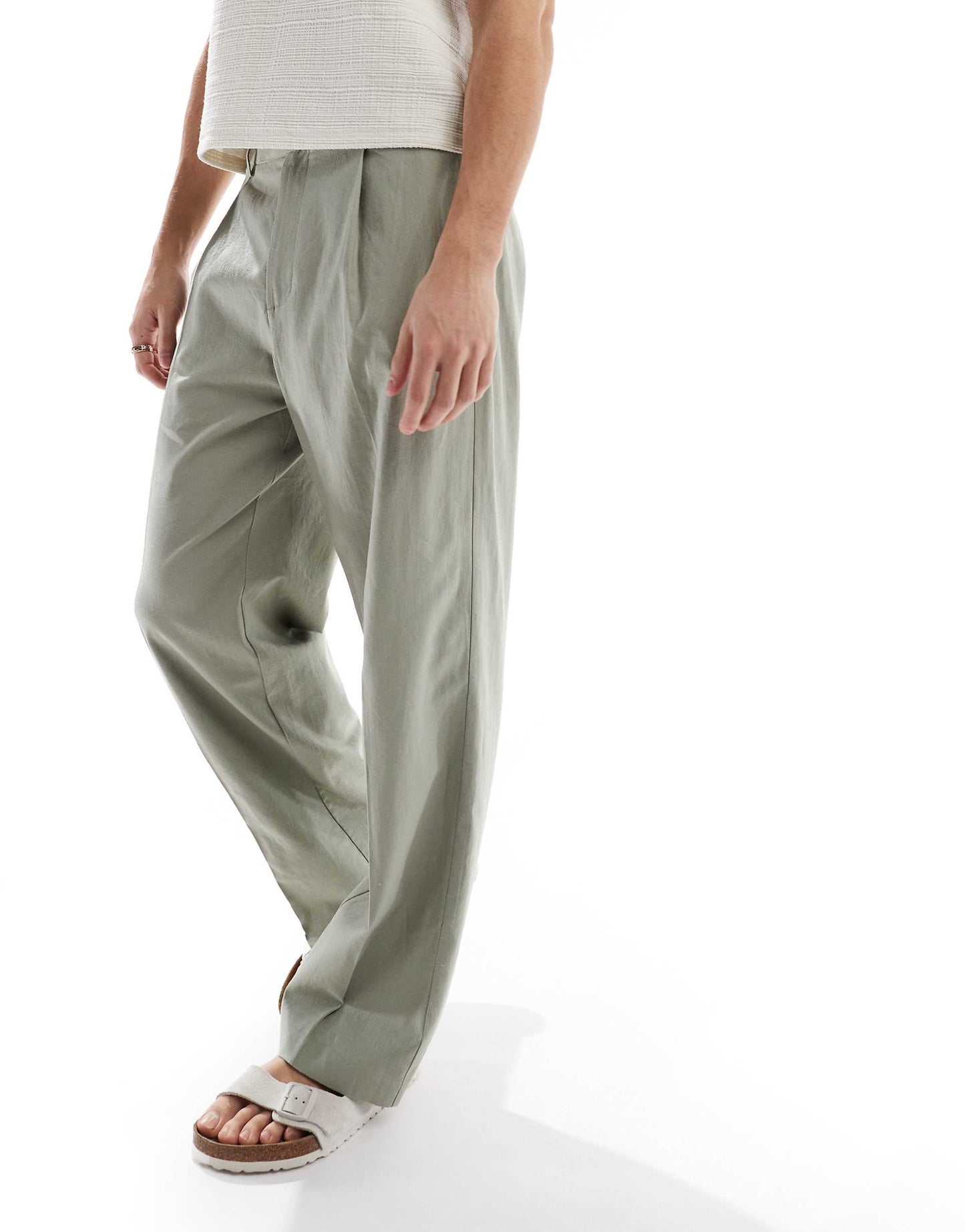 Smart Wide Leg Linen Blend Trousers With Front Pleat