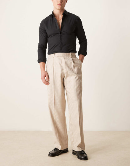Smart Wide Leg Jacquard Trousers