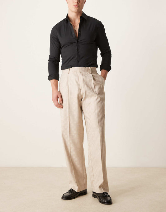 Smart Wide Leg Jacquard Trousers