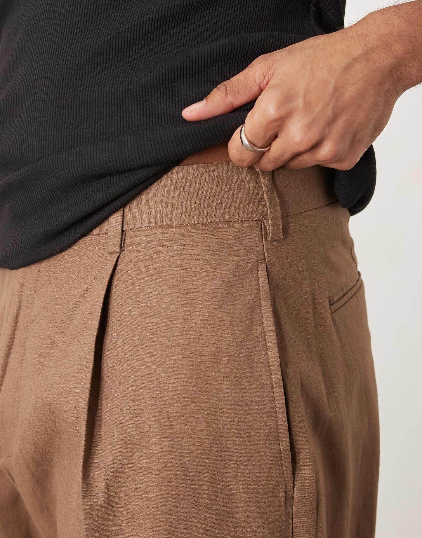 Smart Wide Leg Linen Blend Trousers With Front Pleat