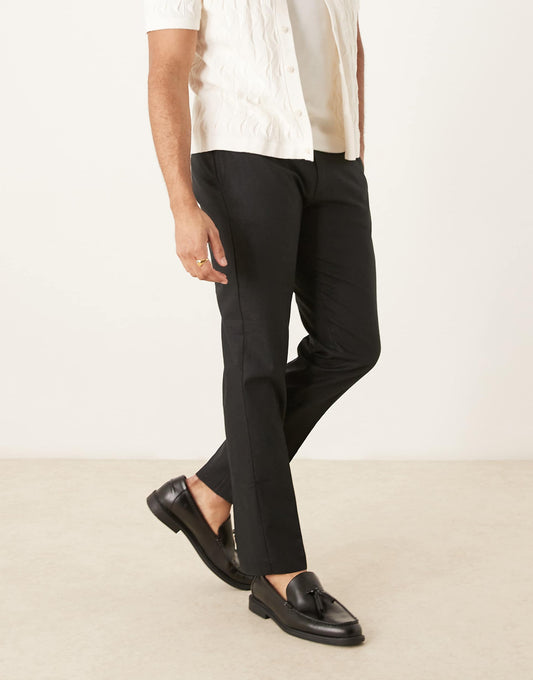 Smart Slim Fit Linen Blend Trousers