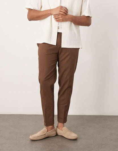 Smart Tapered Fit Linen Blend Trousers