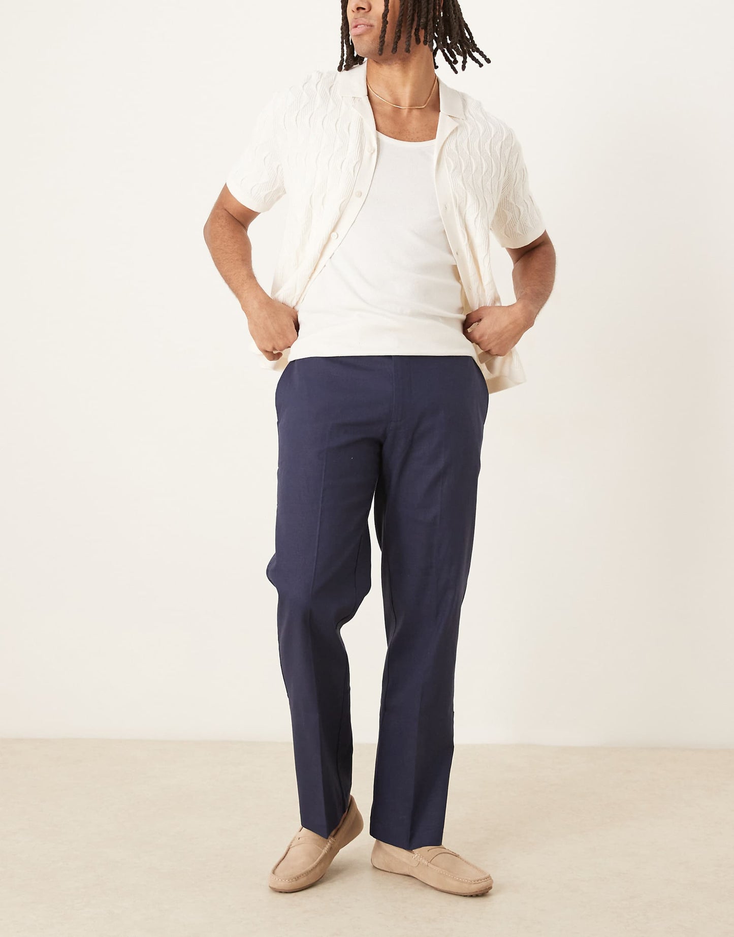 Smart Straight Leg Linen Blend Trousers