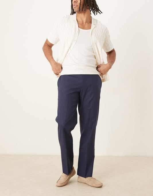Smart Straight Leg Linen Blend Trousers