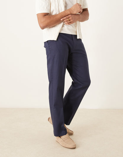 Smart Straight Leg Linen Blend Trousers