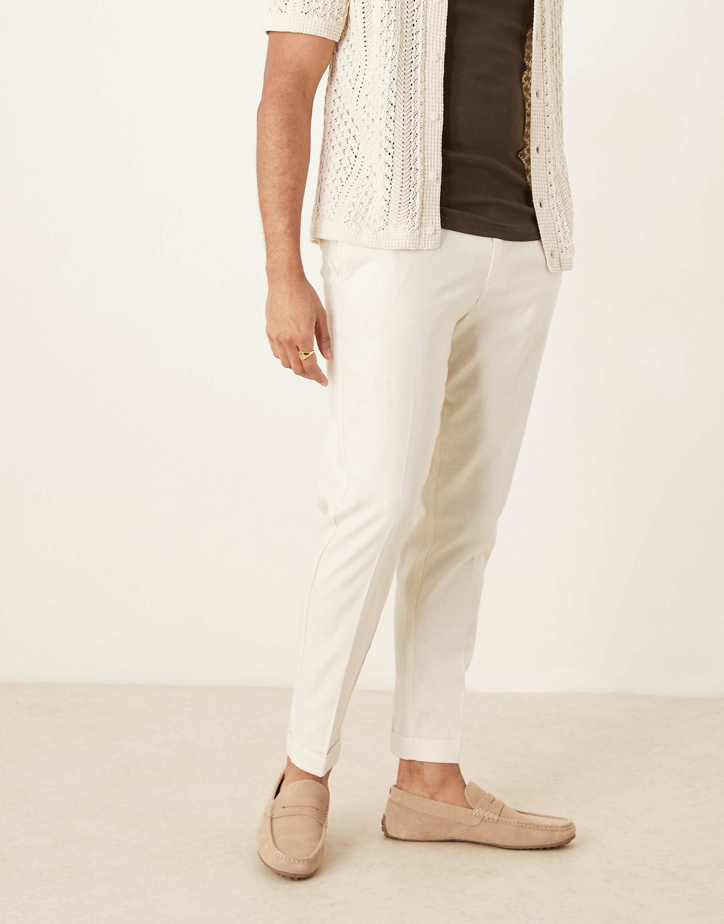 Smart Tapered Fit Linen Blend Trousers