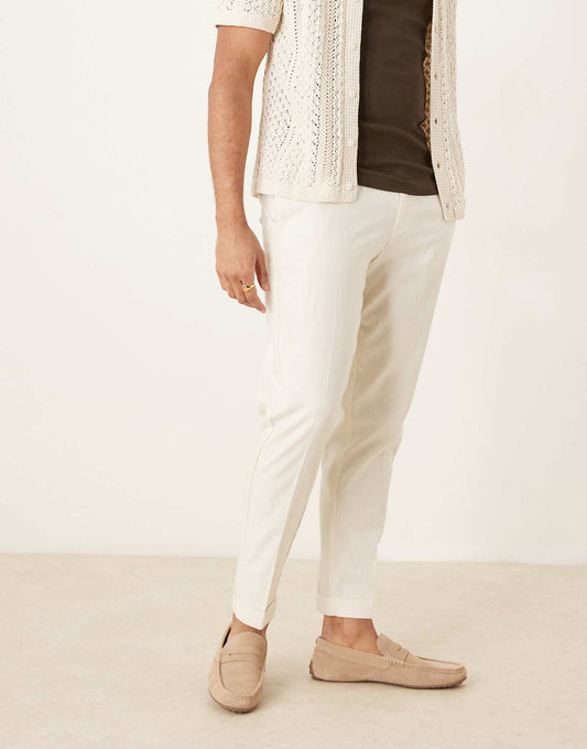 Smart Tapered Fit Linen Blend Trousers
