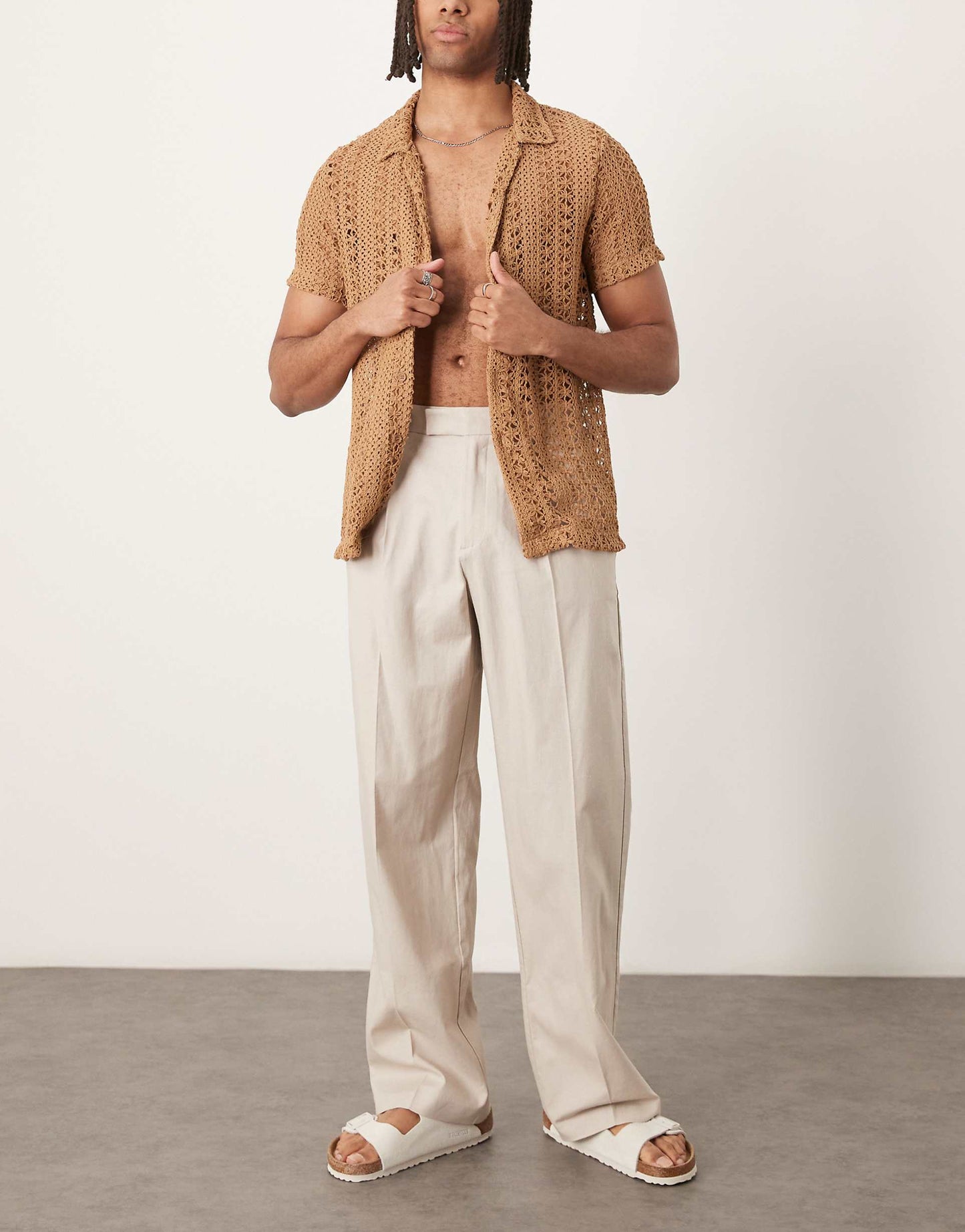 Smart Wide Leg Linen Blend Trousers With Front Pleat
