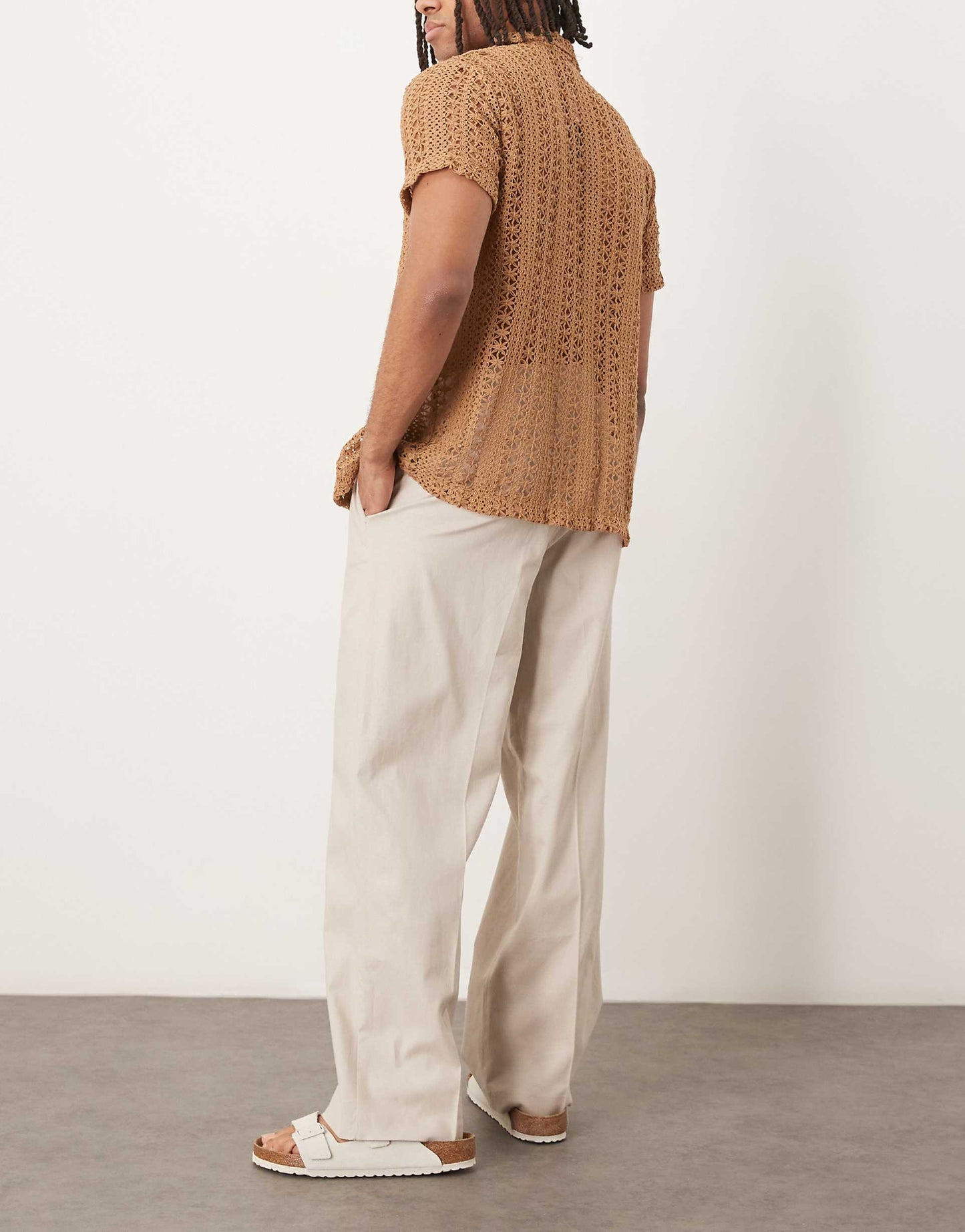 Smart Wide Leg Linen Blend Trousers With Front Pleat