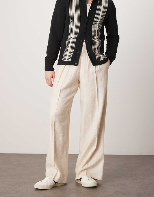 Smart Linen Blend Wide Leg Trousers