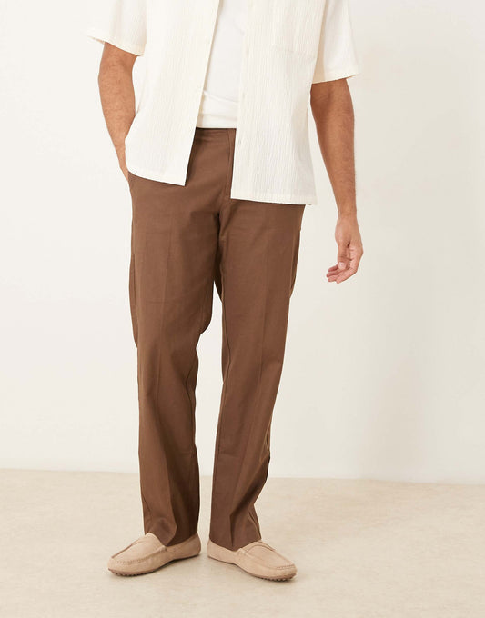 Smart Straight Leg Linen Blend Trousers