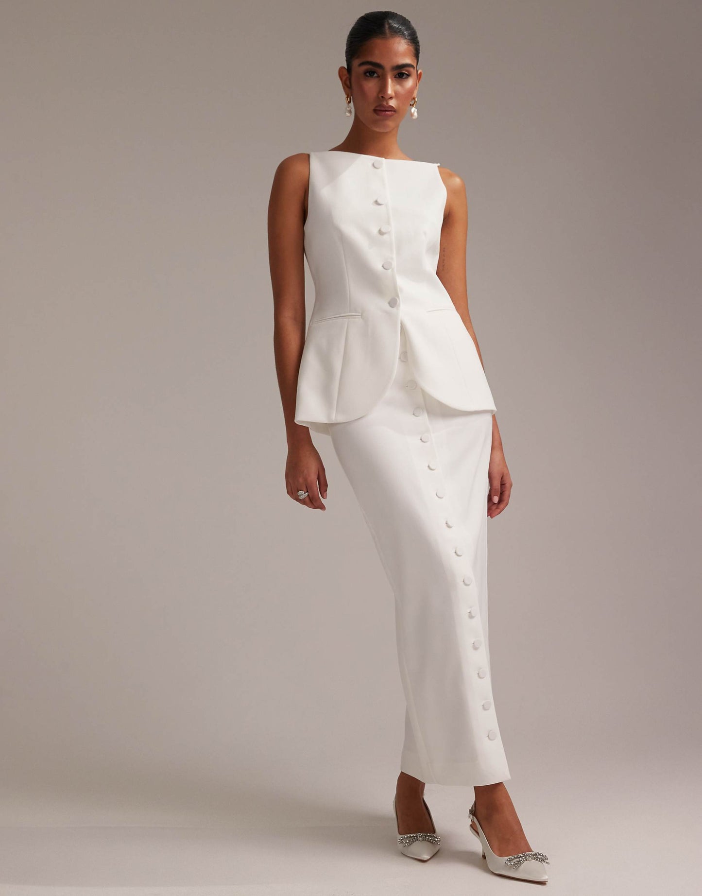 Button Detail Pencil Midaxi Skirt