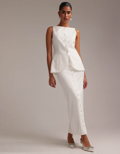 Button Detail Pencil Midaxi Skirt