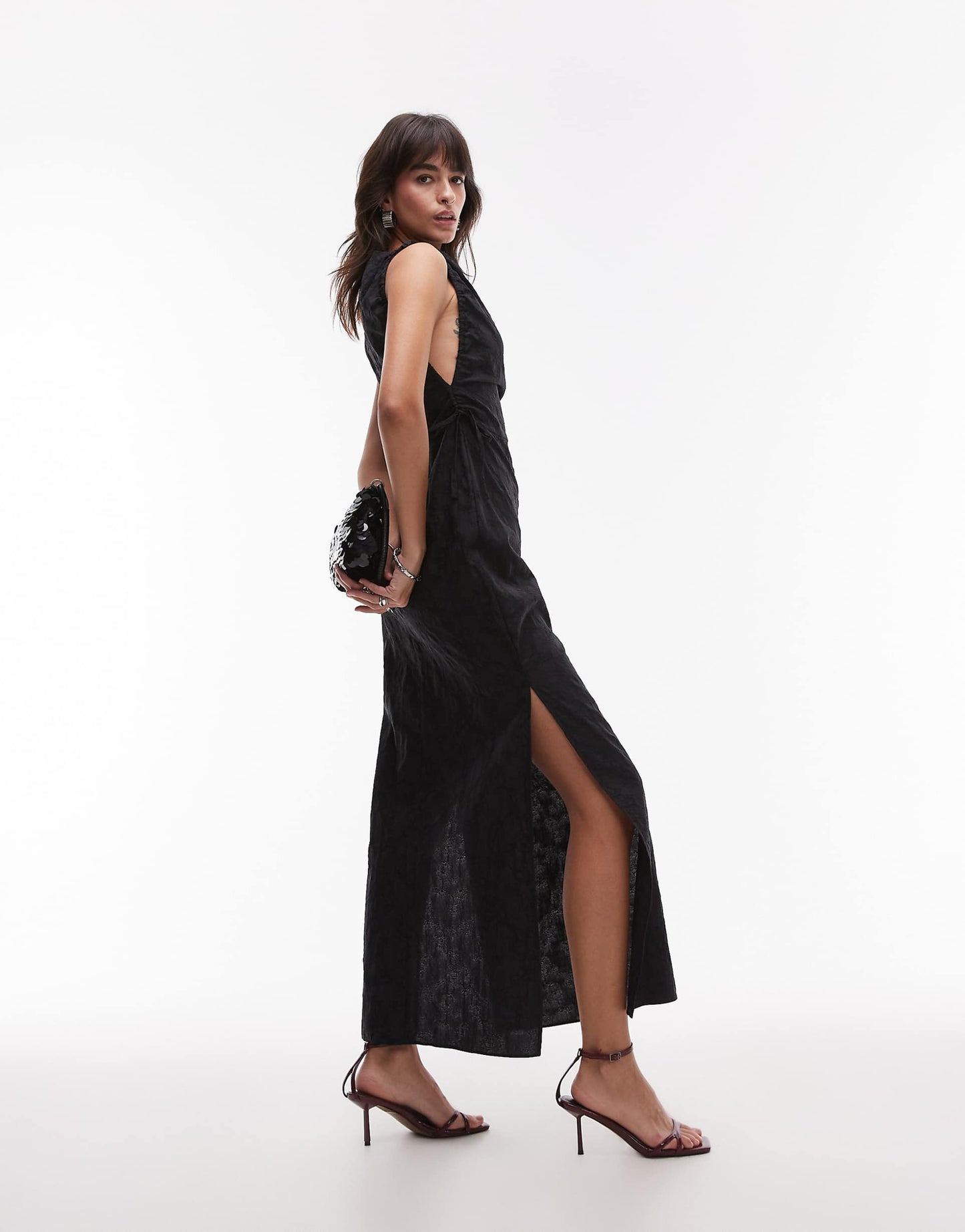 Slash Neck Ruched Side Maxi Dress