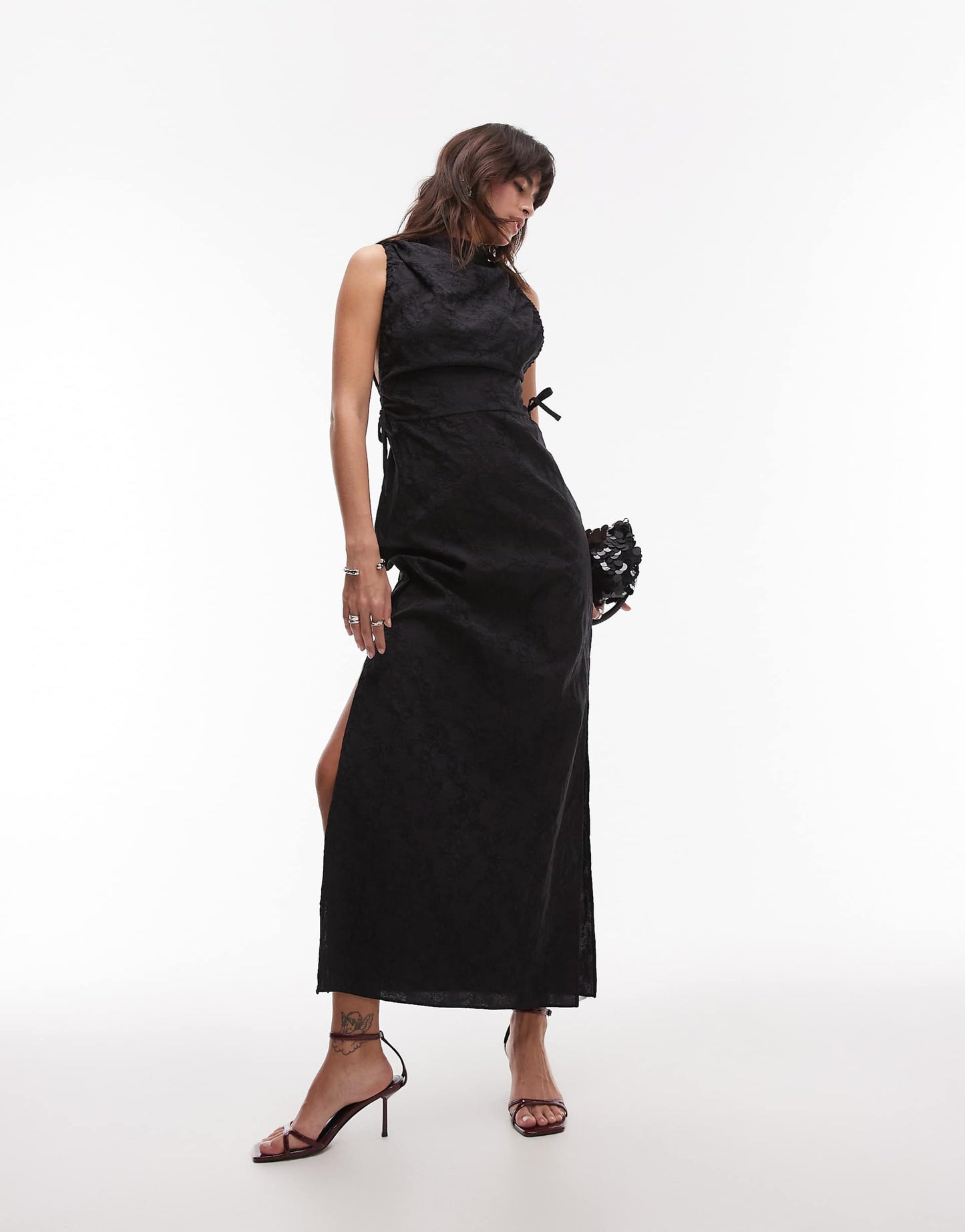 Slash Neck Ruched Side Maxi Dress