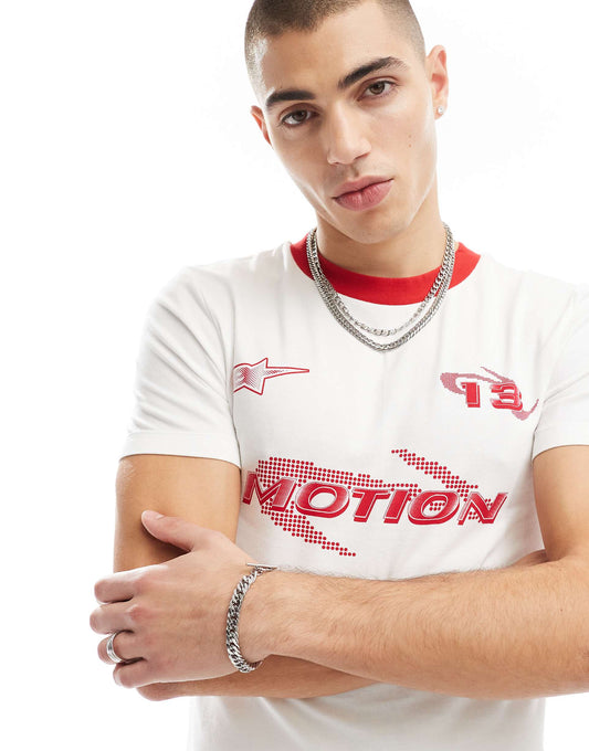 Muscle Fit Ringer T-Shirt With Sports Front Print