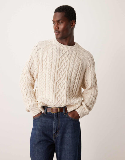 Warm Handle Oversized Fisherman Cable Knit Jumper