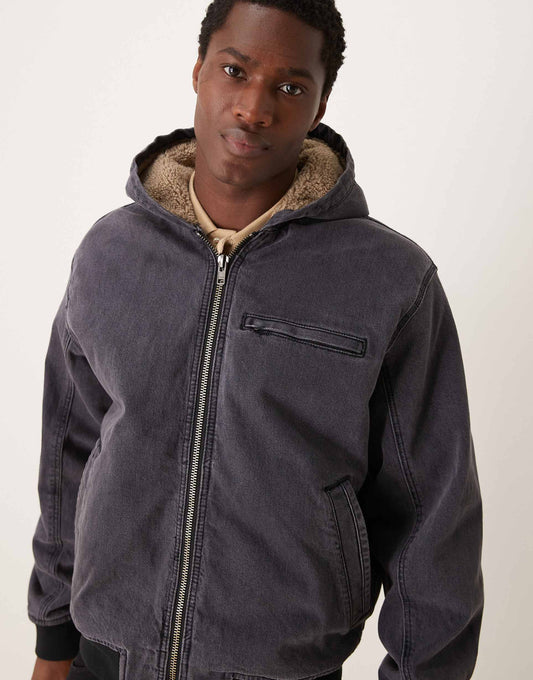 Workwear Sherpa Lined Address Back Hooded Denim Bomber
