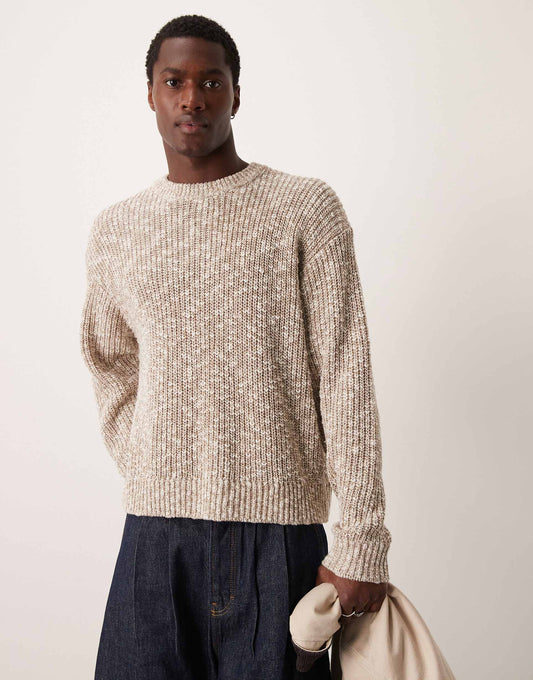 Oversized Crewneck Stripe Stitch Knit Jumper