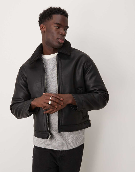 Vegan Leather Sherpa Lined Shearling Jacket