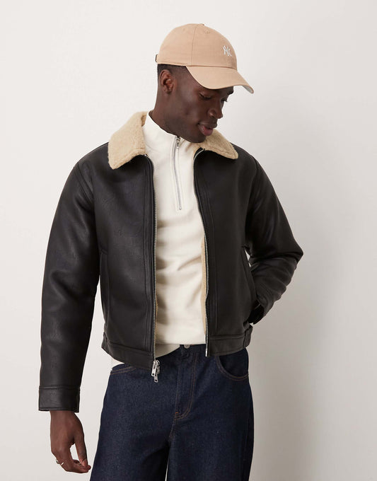 Vegan Leather Sherpa Lined Shearling Jacket