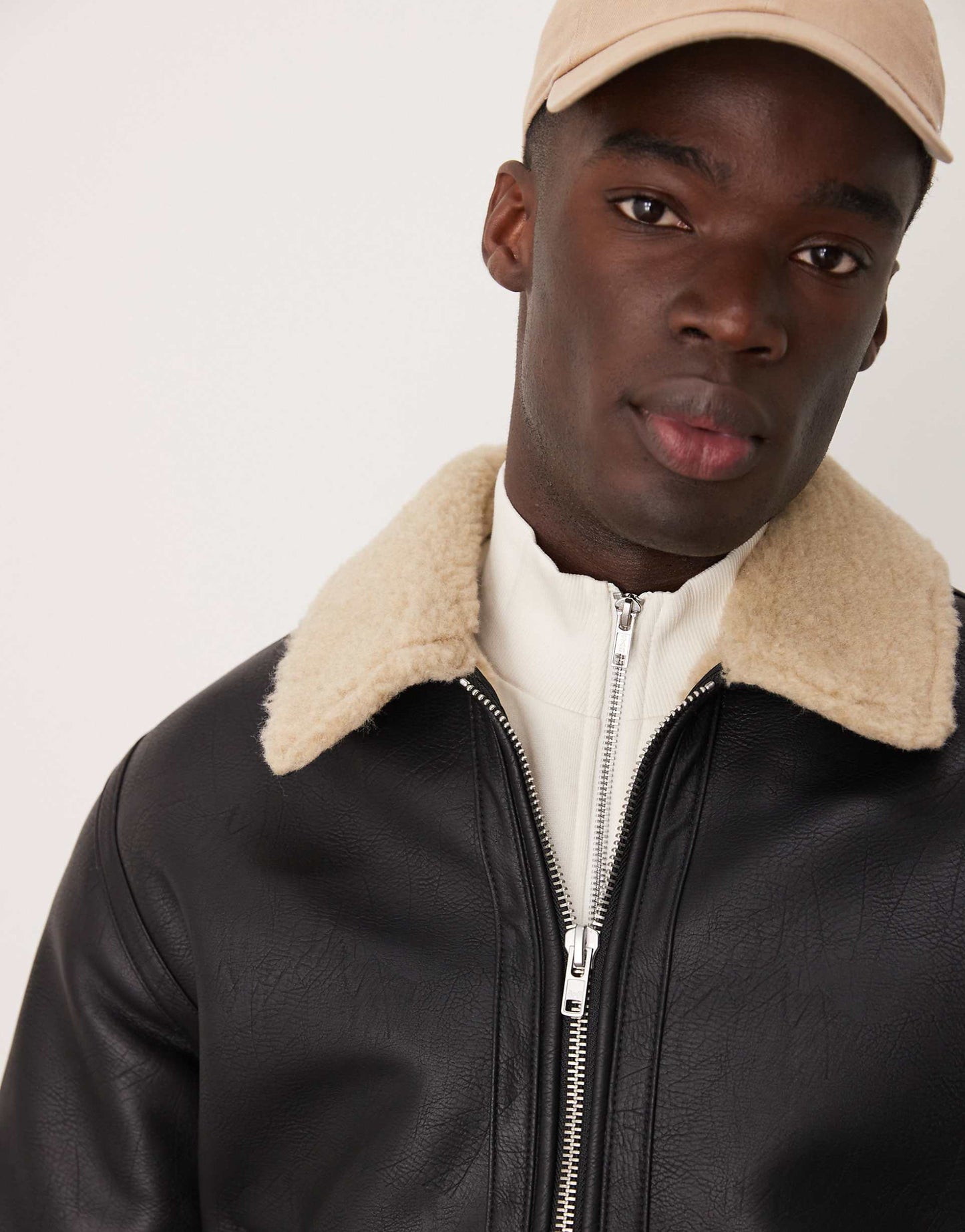 Vegan Leather Sherpa Lined Shearling Jacket