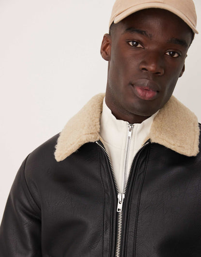 Vegan Leather Sherpa Lined Shearling Jacket