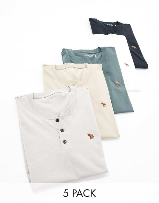 5 Pack Icon Logo Henley T-Shirt
