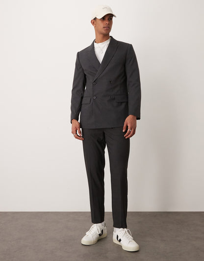 Double Breasted Wool Blend Flannel Blazer
