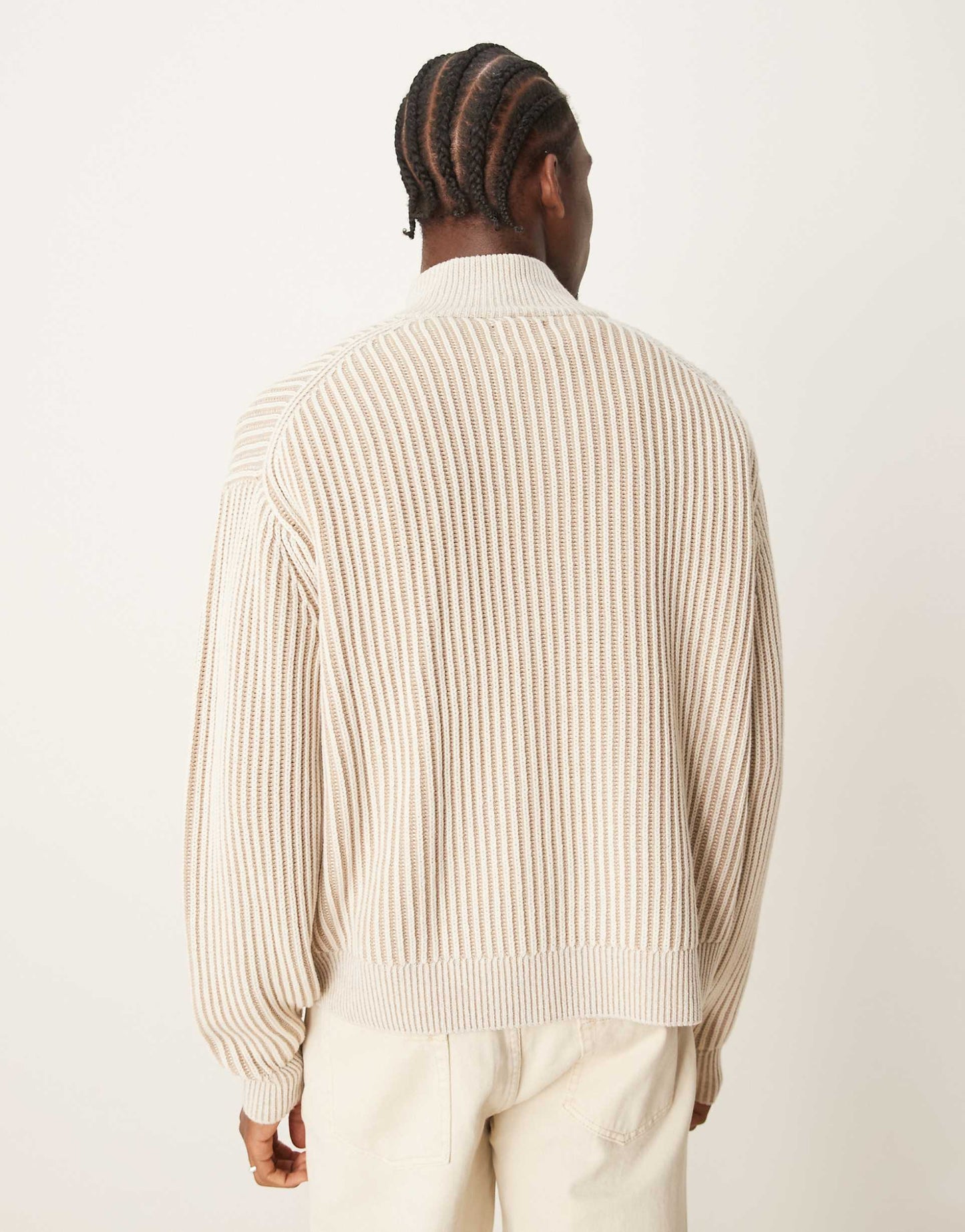 Oversized Half Zip Stripe Stitch Knit Jumper